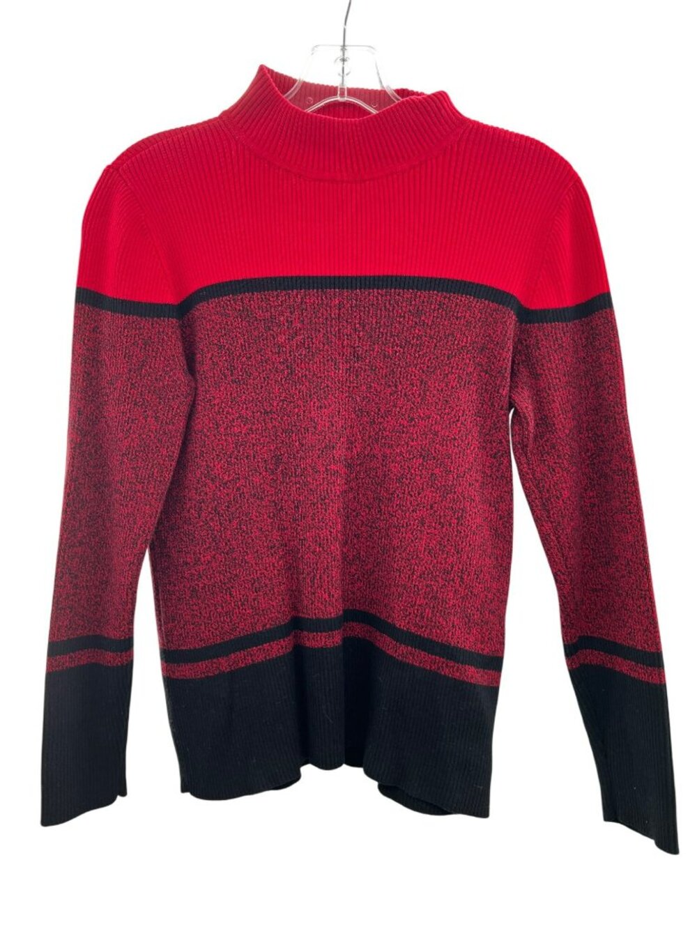 Karen Scott Women's Pullover Sweater Mock Neck Red/Black Size Medium